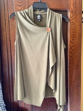 bobeau Olive Green Draped Sleeveless Vest with Button Detail